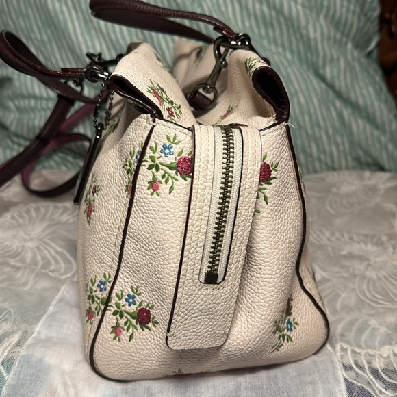 COACH 25726 Fulton Leather Satchel Cross Stitch Floral Print Chalk Handbag Bag - Picture 5 of 13